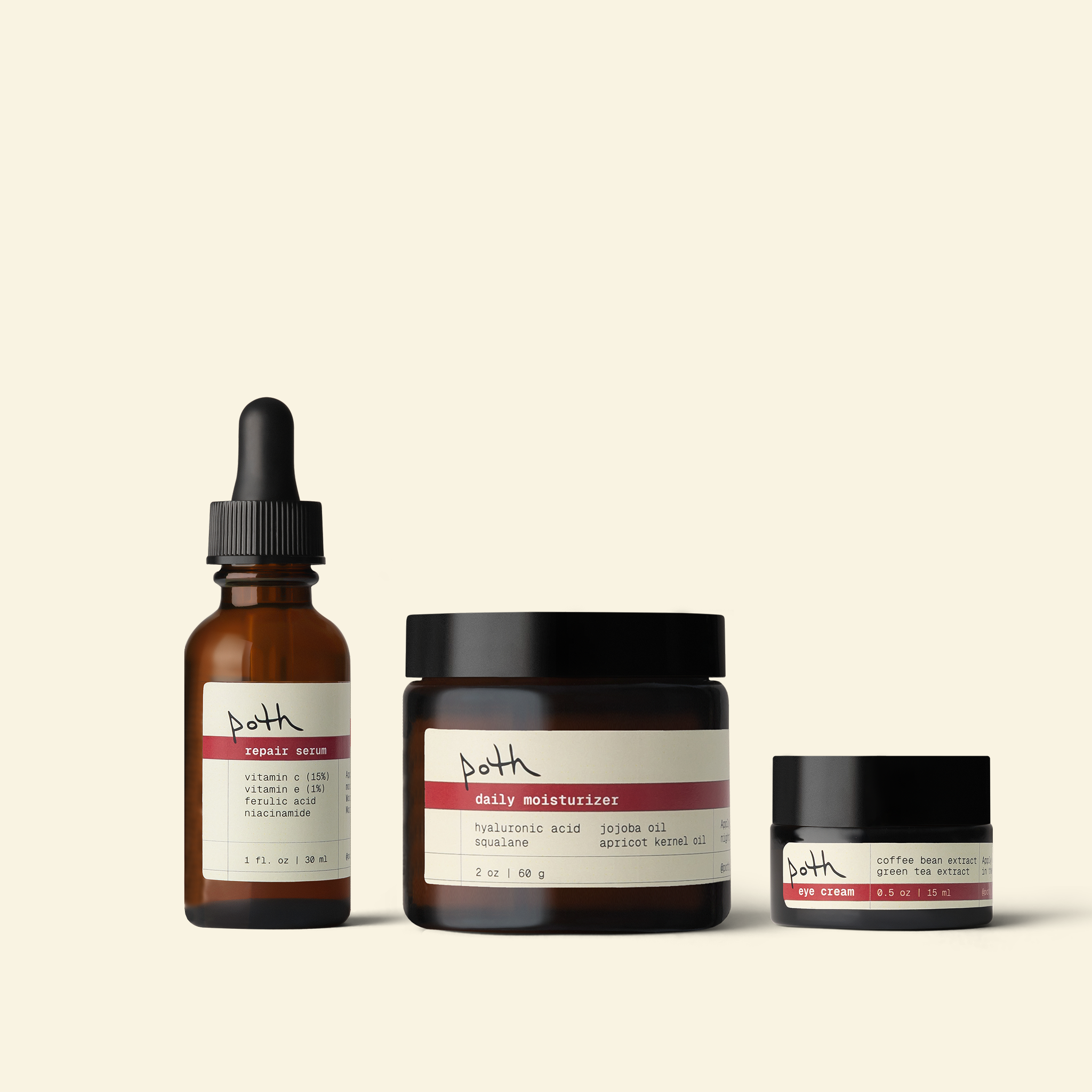 the brighten + repair set: repair serum + depuffing eye cream + lipid gel moisturizer