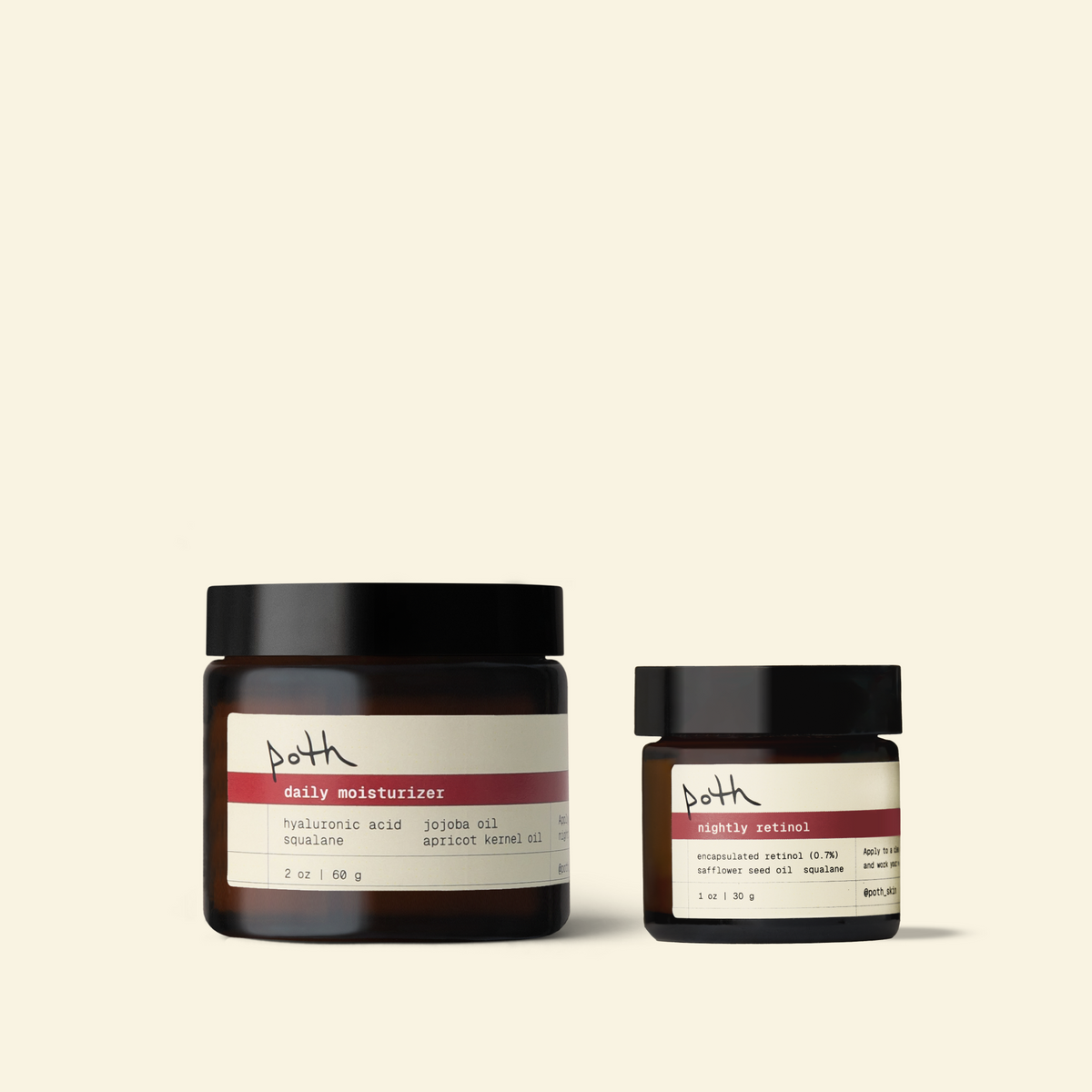 poth nighttime set: nightly retinol, 2 oz lipid gel moisturizer