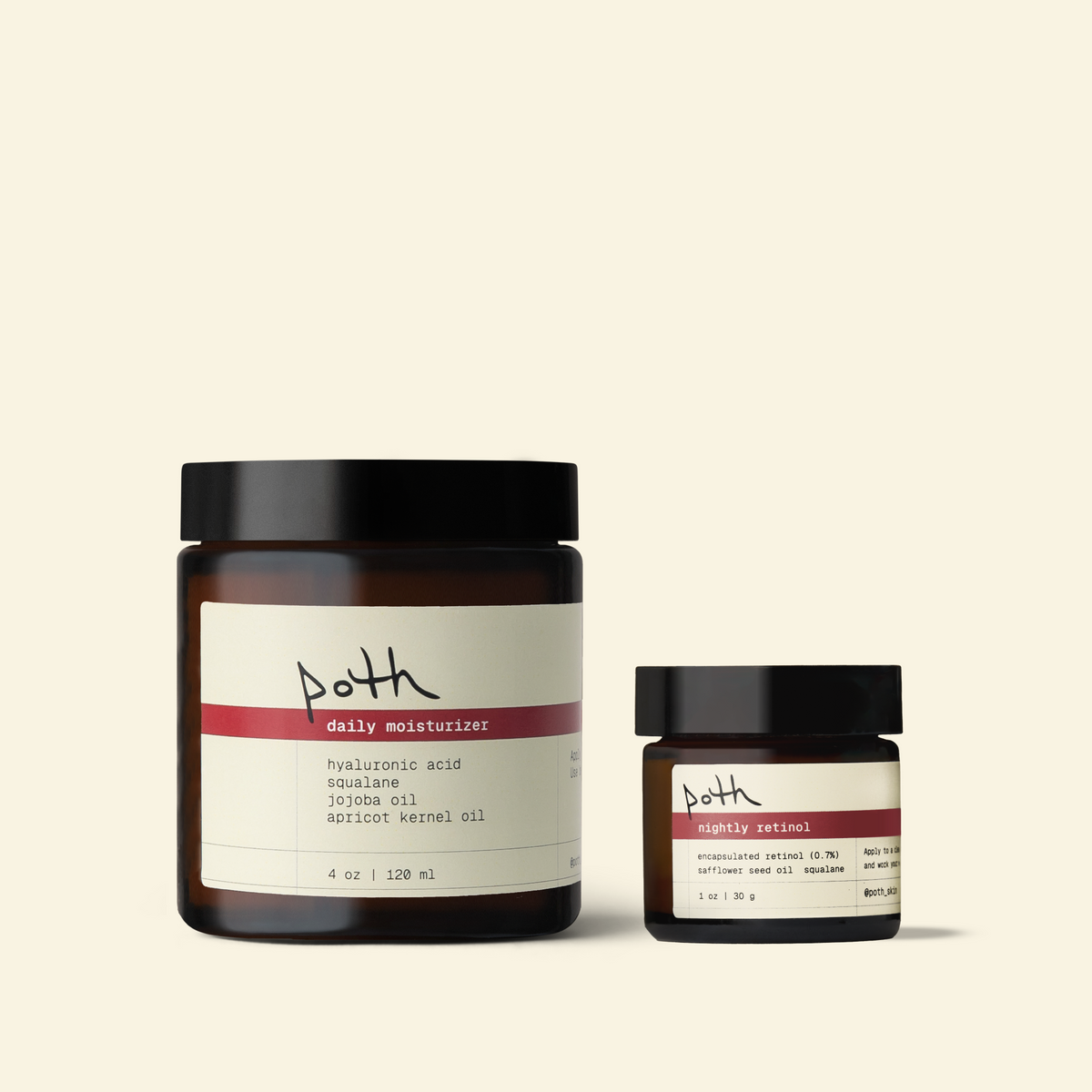 poth nighttime set: nightly retinol, 4 oz lipid gel moisturizer